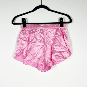 Lunya Washable Silk Satin Tulip Ruffle Overlay Mini Lounge Pajama Shorts Pink XS